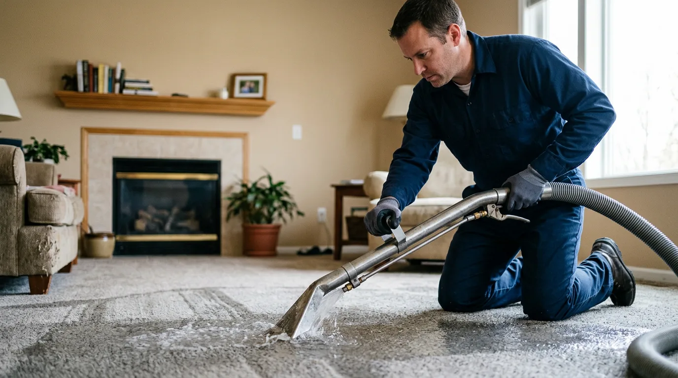 Water damage restoration technician working near Casco, ME